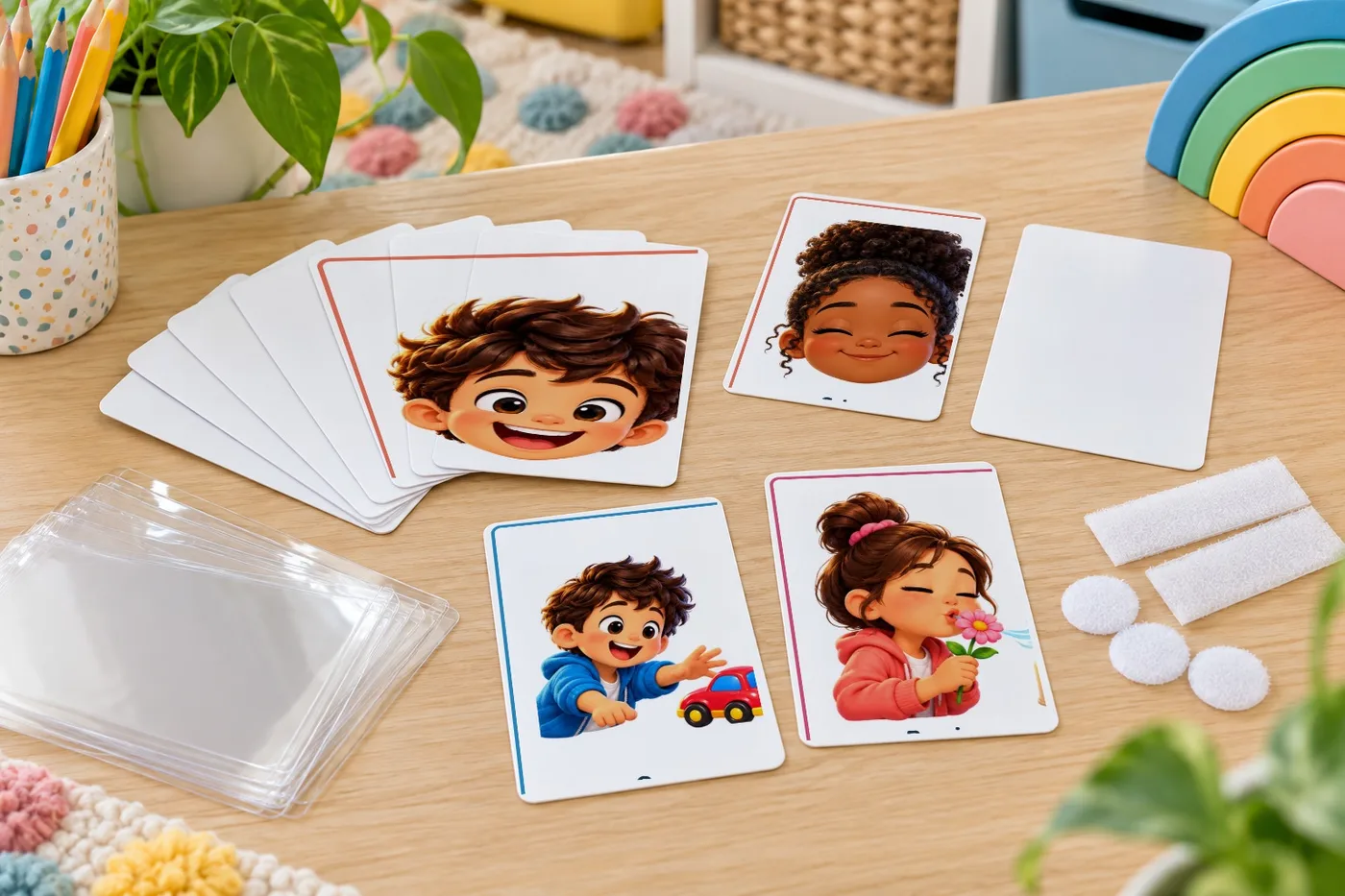 Cartas das emoções recortadas e plastificadas