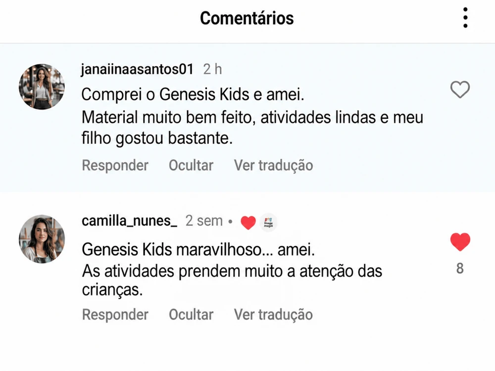 Print do depoimento 2 sobre os materiais da Genesis Kids