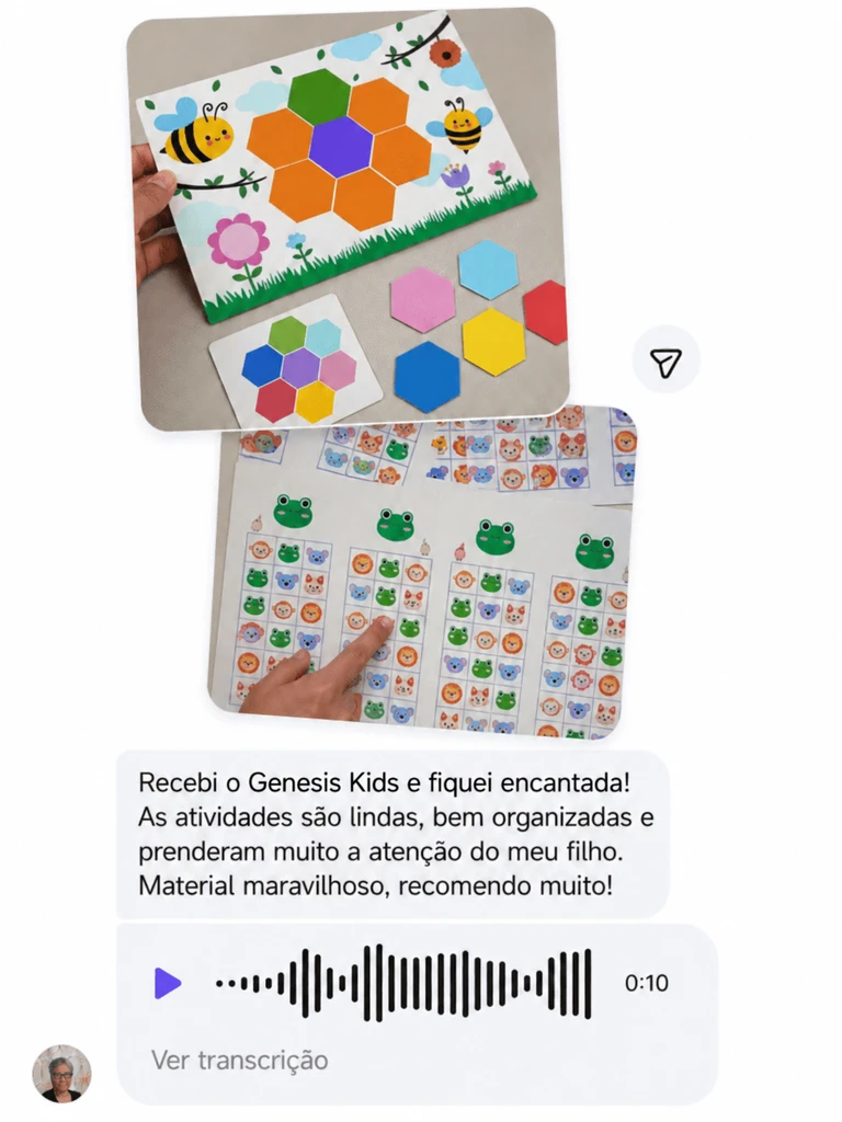 Print do depoimento 3 sobre os materiais da Genesis Kids